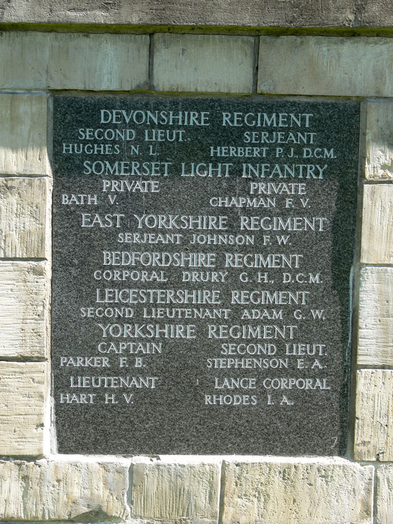 Yorkshire Regiment Names (1) on the Archangel Memorial (inc. Lieut. G W Adam 
    included with the Leicestershire Regt.)