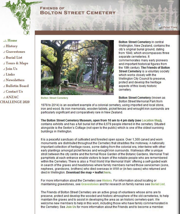 The Home Page of the website for the Friends of Bolton Street Cemetery