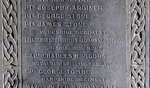 Lt. Christopher Butler Prior-Wandesforde's name as it appears on the War Memorial in St. Canice's Cathedral, Kilkenny