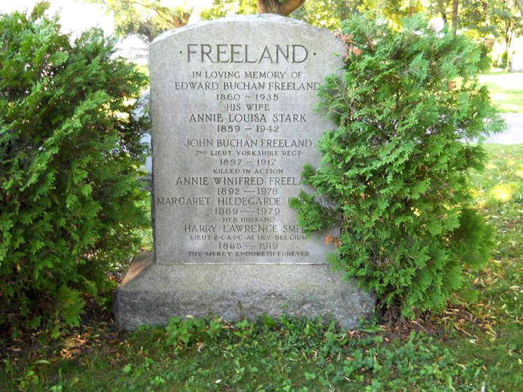 The Freeland Family Headstone in Pine Hills Cemetery, Scarborough, Canada