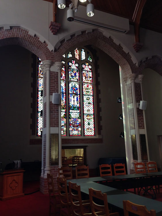 The memorial Window and Memorial Plaques in the Council Chamber of the Hunter Building, Victoria University (Wellington, New Zealand)
